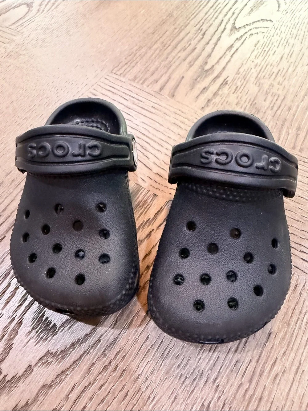 CROCS Kids Black Classic Clog with Heel Strap & Logo